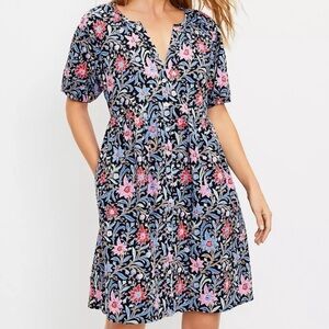 LOFT Multicolor Floral Bloom Swing Dress Summer Spring Woman Large